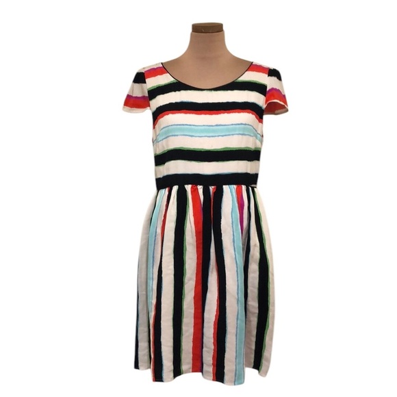 Anthropologie Maeve Peralta Dress Size 10 Cream Blue Colorful Striped - Picture 1 of 12